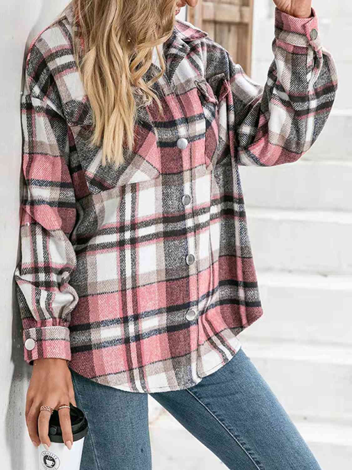 Plaid Collared Neck Button Down Jacket